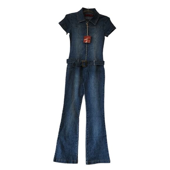 Solid Denim Y2K Charlie's Angeles Style Belted Jumpsuit - Picture 4 of 12